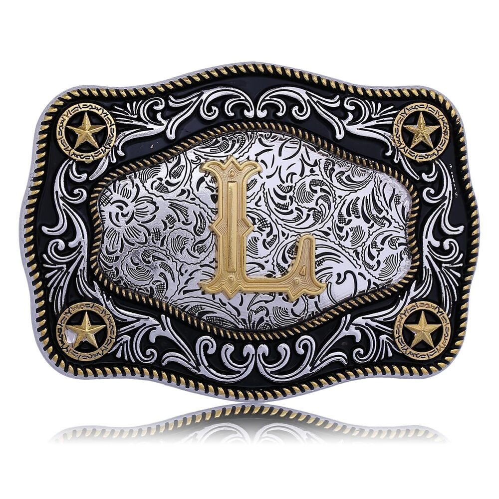 4529 Western Belt Buckle Initial Letters ABCDJMR to Z Large Gold Cowboy
